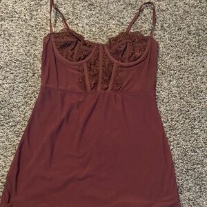 Urban Outfitters Wine Lace-Trim Mini Slip Dress